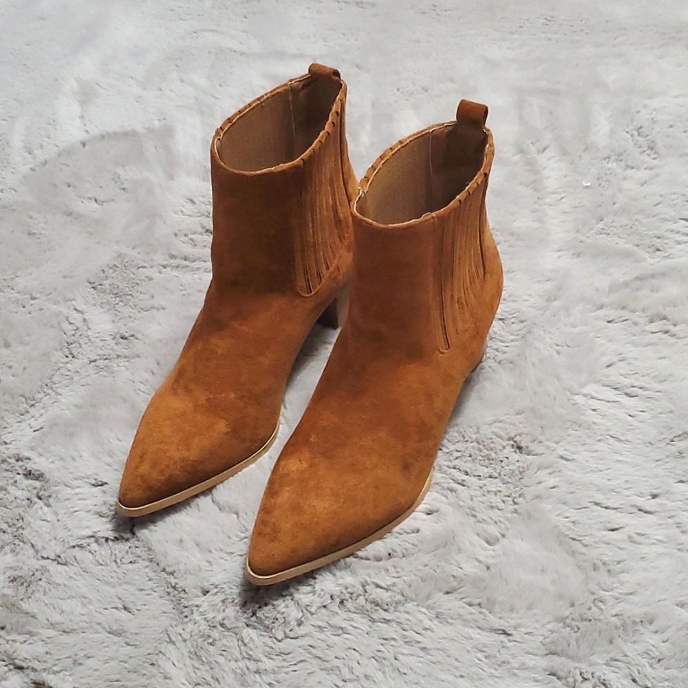 ShuShop tan suede pointed ankle boots size 9